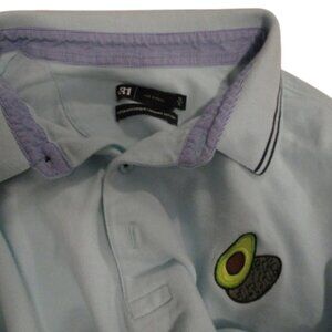 🥑 Light Blue Organic Cotton Polo Shirt - Avocado Patch - Le 31 by Simons (XL)